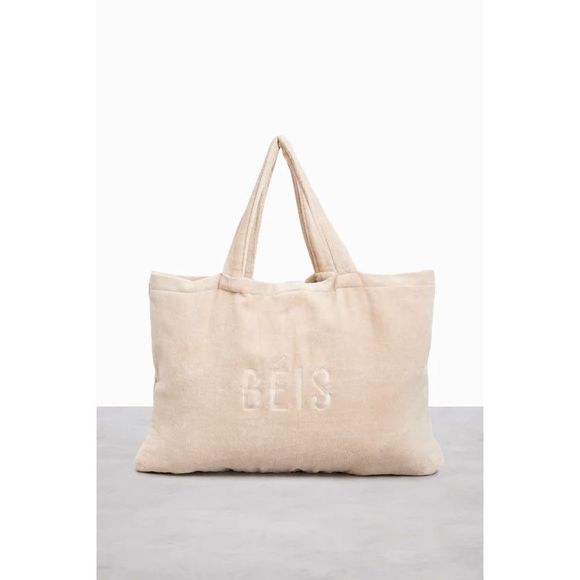 NWT BEIS Terry Towel Convertible Tote Bag in Beige - Picture 6 of 7